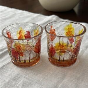 Colorful Tree Design Glass Candle Holders
